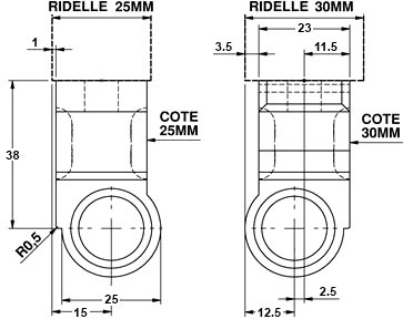 Plan coté articulation ø 16 mm pour ridelle 25-30 mm